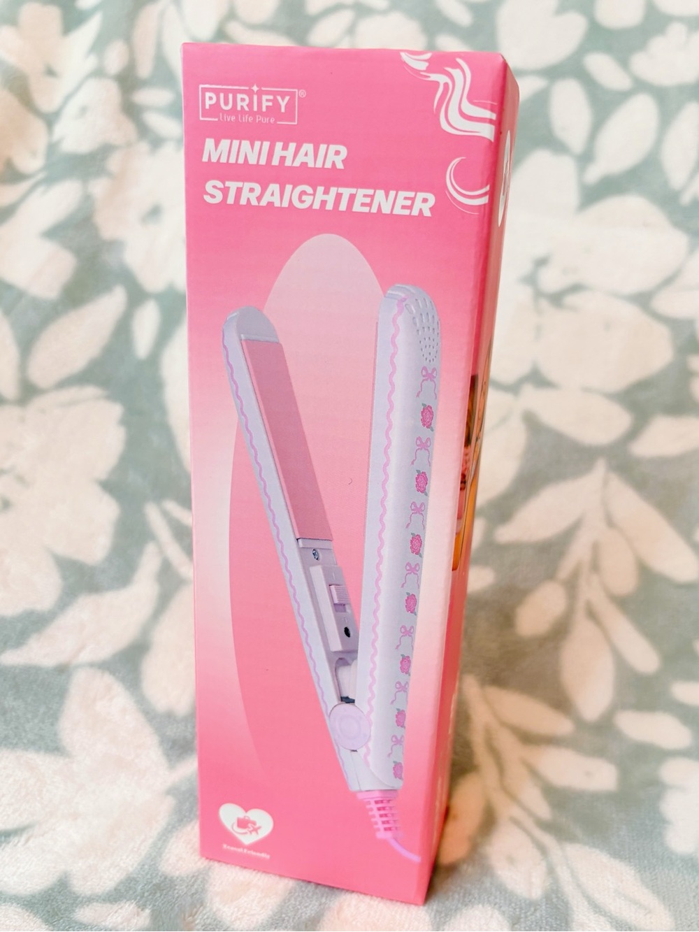 Pink Floral & Bow Mini Hair Straightener 🎀